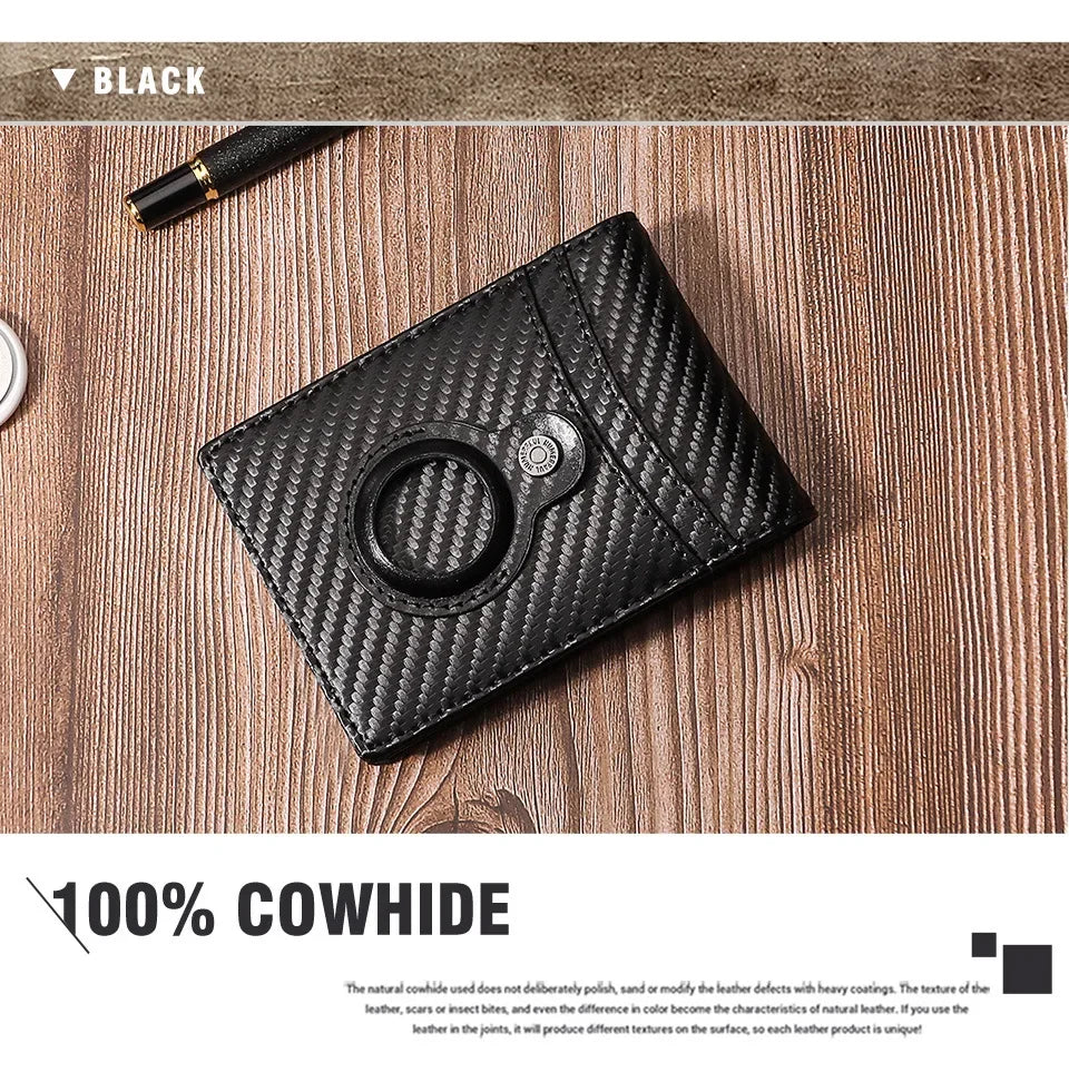 RFID Cowhide Leather Small Wallets AirTag high quality Man's Card Holders Short Wallets Money Clips Women - Evallys.com