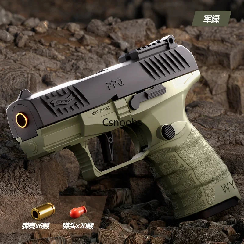 Small Black Toy Gun Mini PPQ Continuous Firing Shell Throwing Gun Model Soft Bullet Launcher BlowBack Airsoft Pistol for Kids - Evallys.com