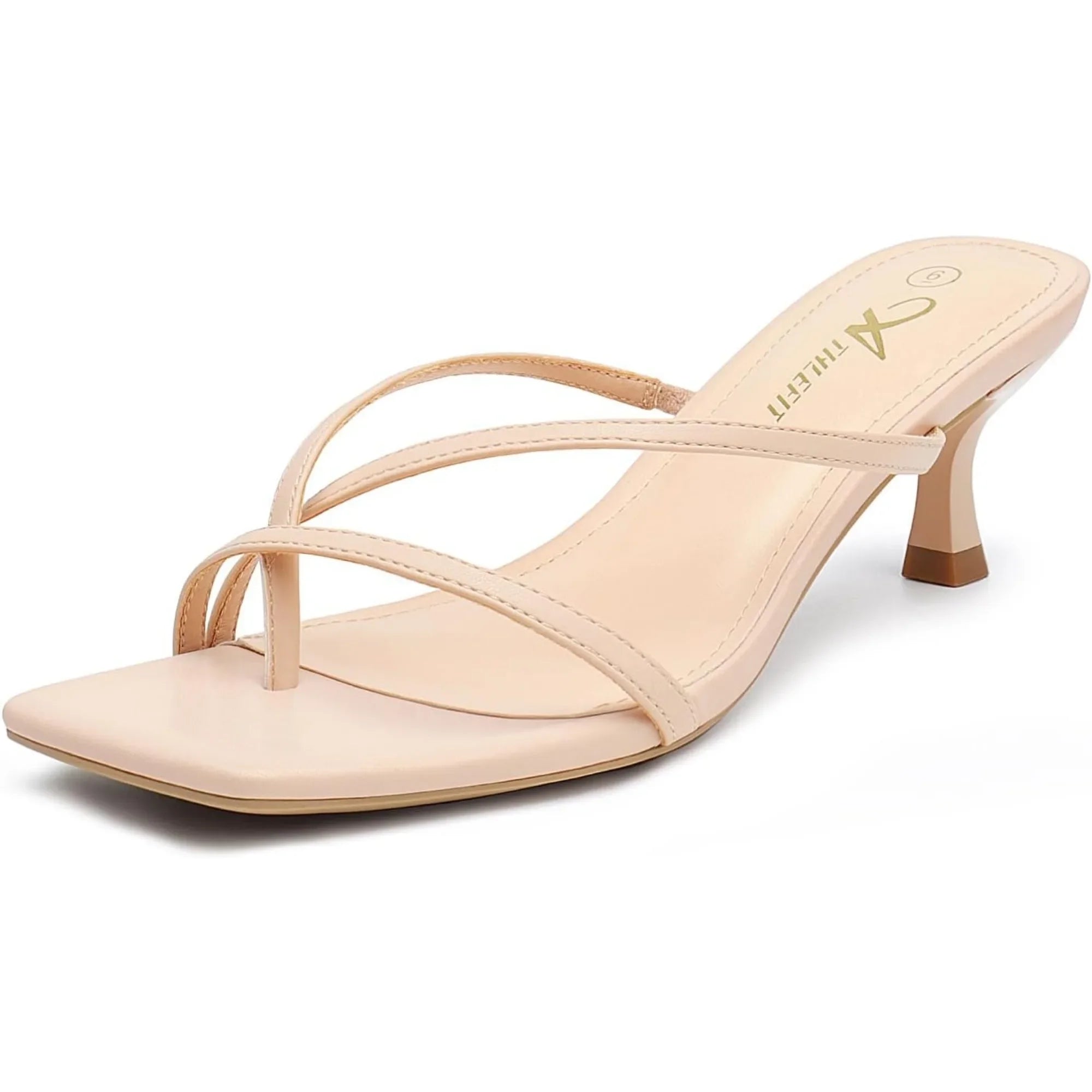 Women's Strappy Kitten Heels Flip Flops Square Open Toe Low Heels Fashion Party Dress Thong Heeled Sandals - Evallys.com