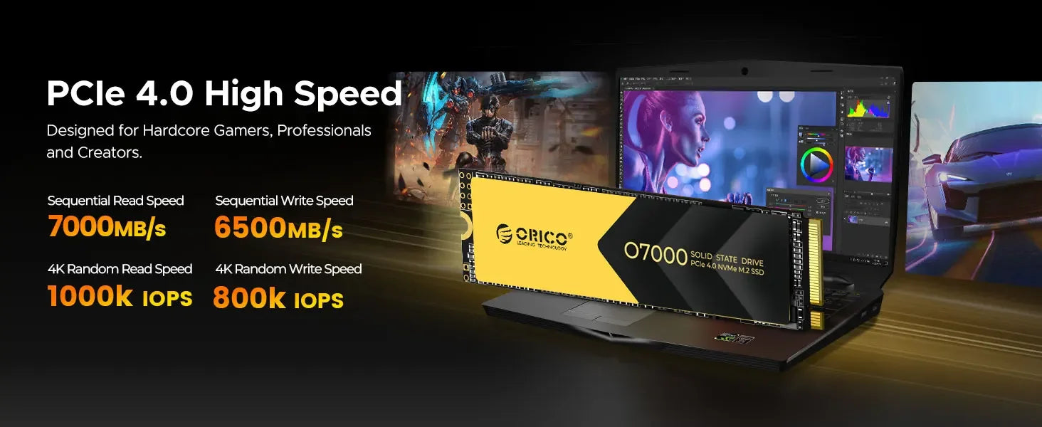ORICO PCIe4.0 M.2 NVMe SSD PS5 Gaming 7400MB/S Internal Solid State Drive M Key 2280 SSD for Content Creators 1TB/2TB/4TB O7000 - Evallys.com