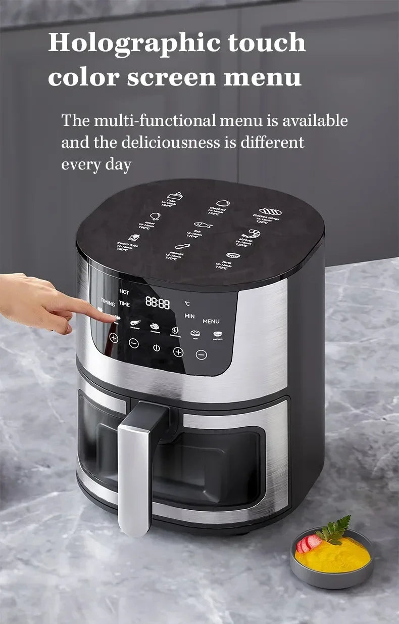 7L Electric Air Fryer Smart Multi-function Hot Convection Oven Deep Fryer Without Oil LED Touch Control 1400W Visible Window - Evallys.com