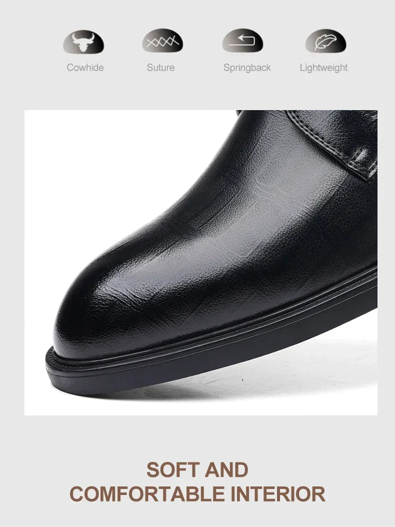3/6/8 CM Elevator Shoes Men Dress Shoes Black Soft Leather Men Heighten Formal Shoes Casual Business Men Oxfords Suit Shoes - Evallys.com
