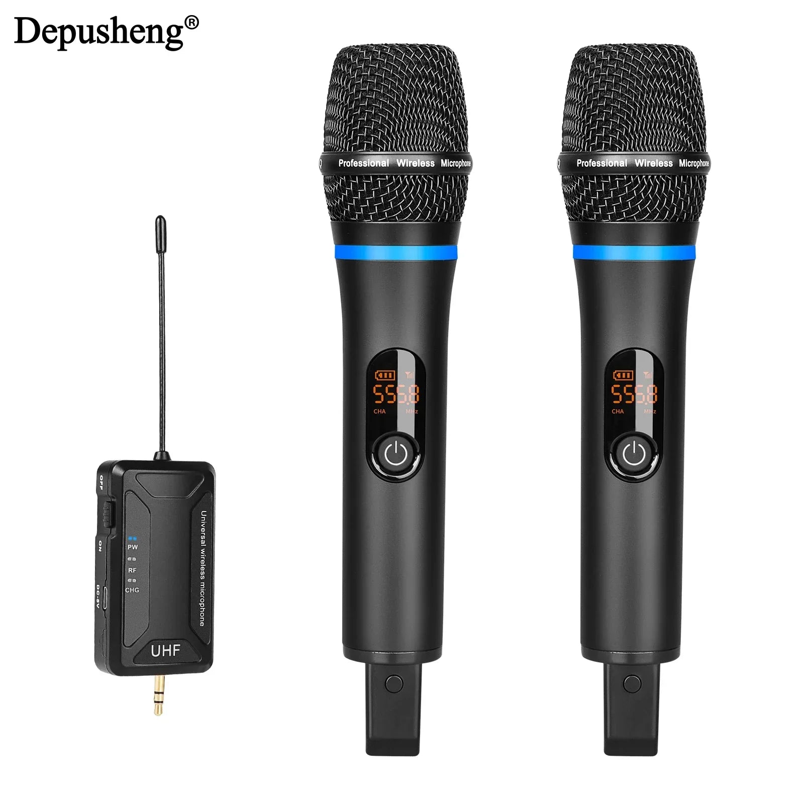 Wireless Microphone Depusheng W8-1 UHF Metal Dynamic Handheld Karaoke Mic With Rechargeable Receiver For Karaoke Wedding - Evallys.com