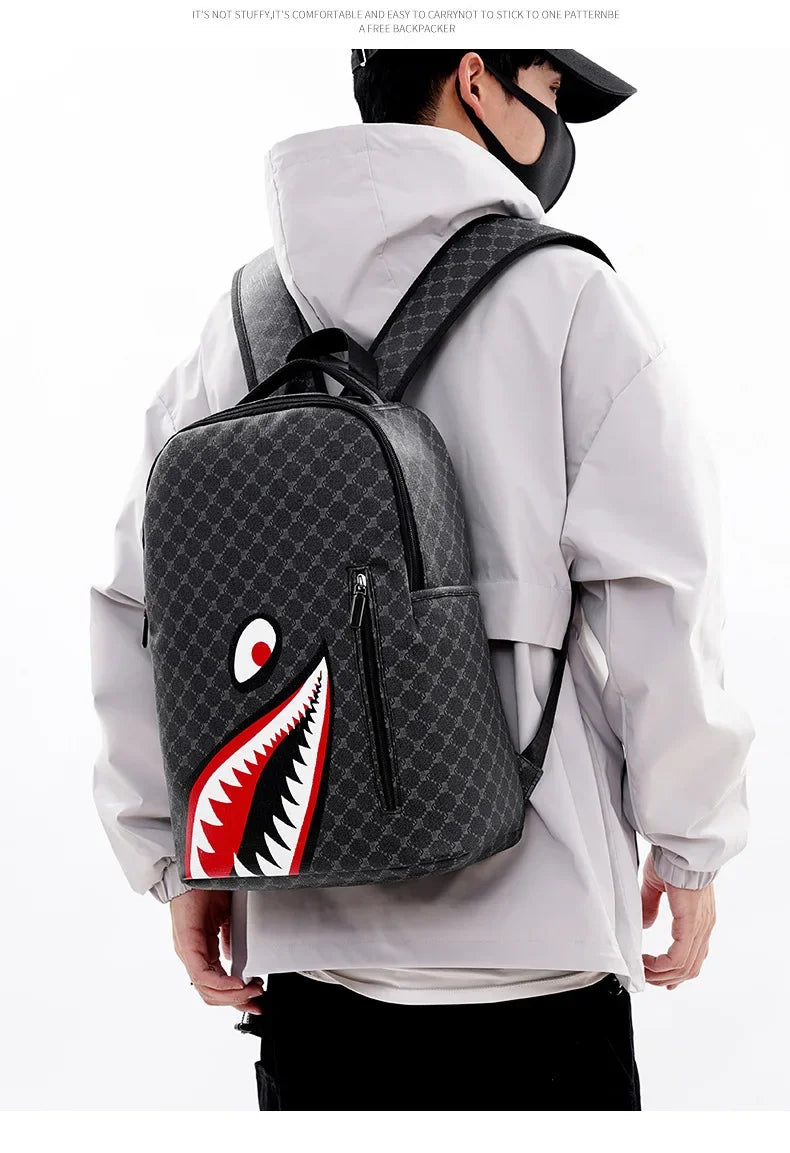 Shark Mouth Plaid Backpack – Large Laptop Bag for School & College - Evallys.com