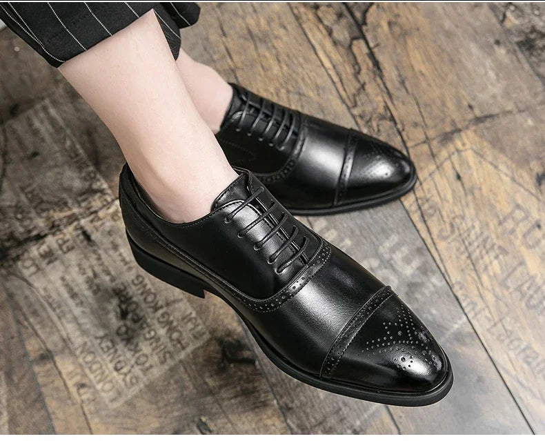 Men's Formal Shoes Red Sole Fashion Business Casual Party Banquet Daily Retro Carved Lace-up Brogue Dress Wedding Shoes Size 48 - Evallys.com