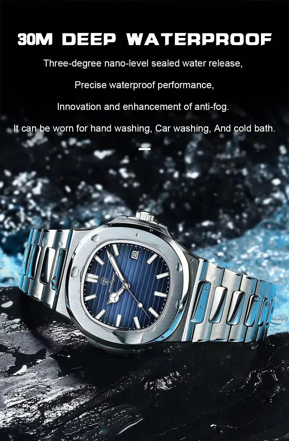 POEDAGAR Luxury Casual Watch Top Brand Fashion Square Dial Stainless Steel Calendar Luminous Waterproof Men Watch Male Clock+Box - Evallys.com