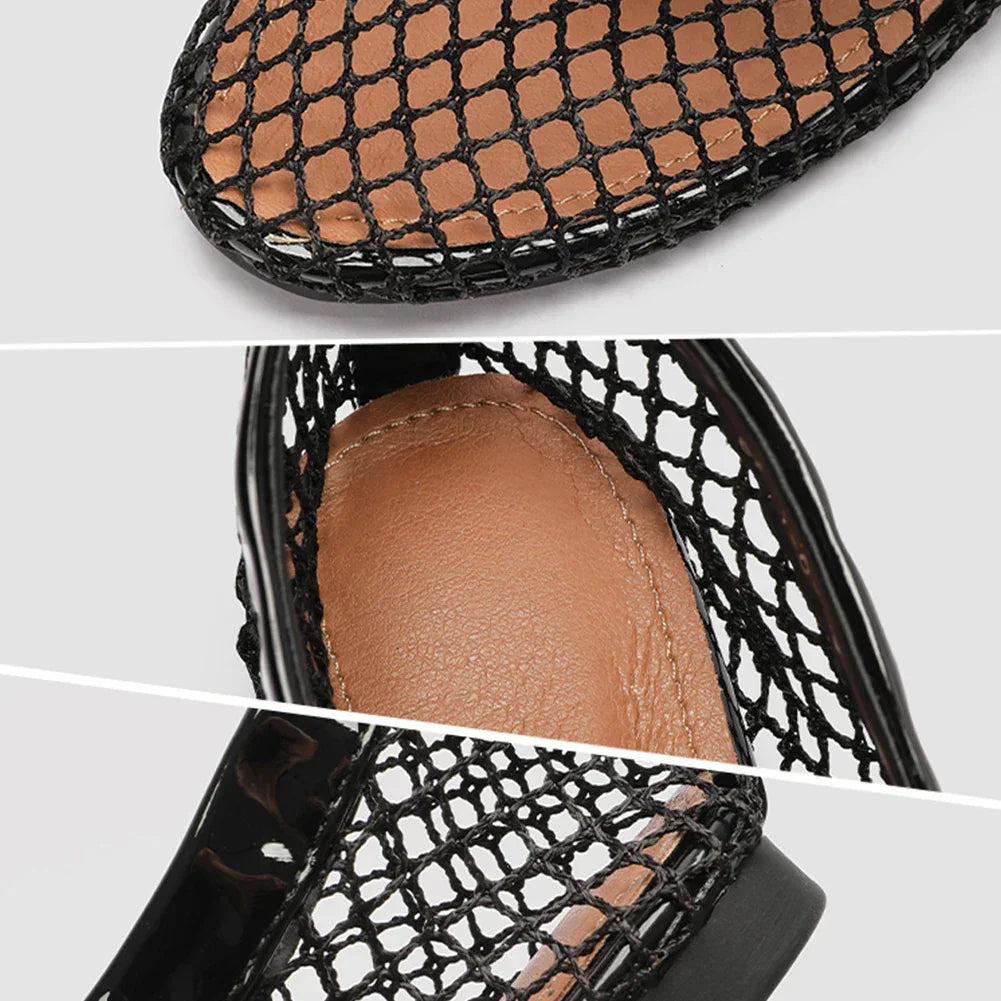 Women Mesh Ballet Flats Fishnet Ballerina Flats Comfortable Slip On Ballerina Shoes Round Toe Ballet Shoes for Outdoor Travel - Evallys.com
