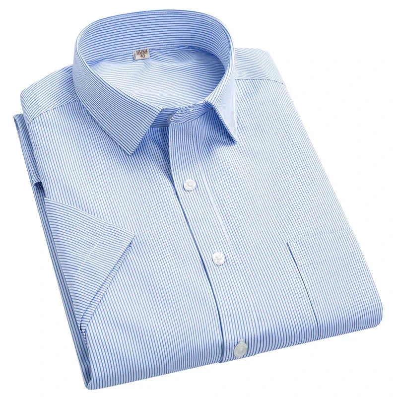 2022 Plus Size 8xL 7XL 6XL Men's Business Short Sleeve Fomal Shirts Man Striped Summer Work Dress Shirt Soft White - Evallys.com