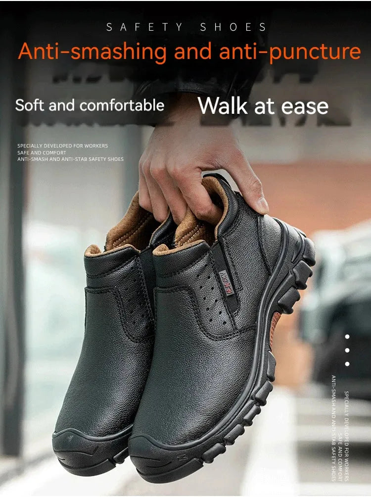 Mens Work Boots Composite Toe Safety Footwear Metatarsal Guard Puncture-Proof Construction Work Shoes Anti-Slip Rubber Outsole - Evallys.com