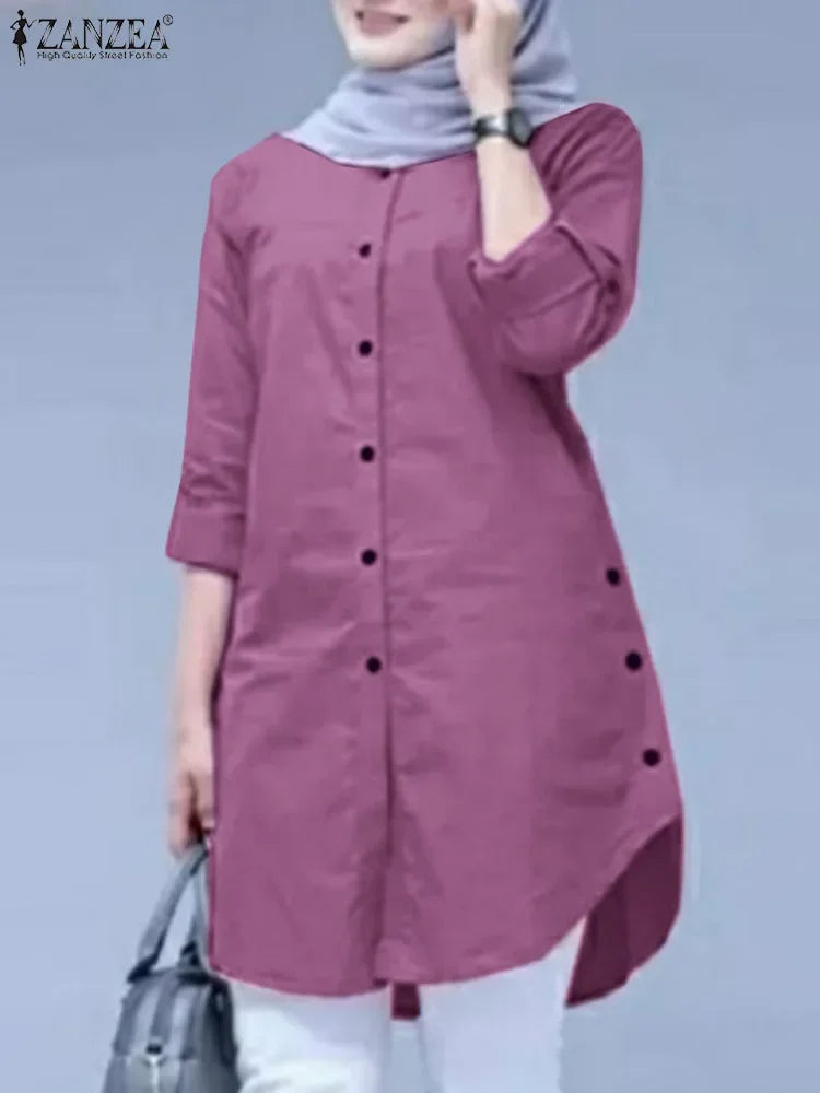 ZANZEA Women’s Abaya Blouse – Casual Islamic Long Sleeve Tops 2024 - Evallys.com