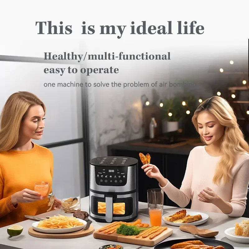 7L Electric Air Fryer Smart Multi-function Hot Convection Oven Deep Fryer Without Oil LED Touch Control 1400W Visible Window - Evallys.com