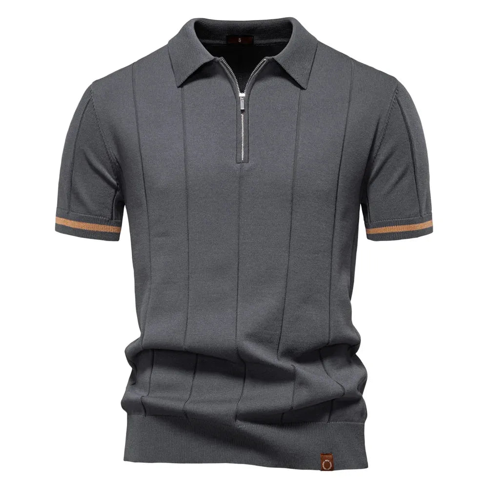 AIOPESON Men's Solid Color Sport Zipper Polo Shirt Athletic Social Polo Shirts for Men Office Slim Fit Polo - Evallys.com