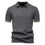 AIOPESON Men's Solid Color Sport Zipper Polo Shirt Athletic Social Polo Shirts for Men Office Slim Fit Polo - Evallys.com