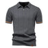 AIOPESON Men's Solid Color Sport Zipper Polo Shirt Athletic Social Polo Shirts for Men Office Slim Fit Polo - Evallys.com