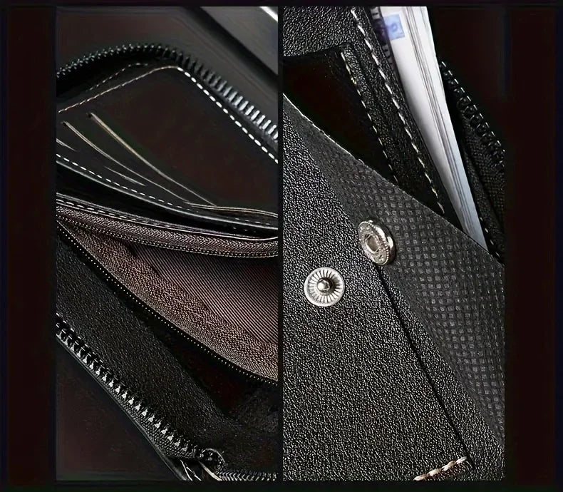 1pc faux Leather Wallet for Men - Premium Retro Letter Embossed Design, Multiple Credit Card Slots, Zipper Closure, Stylish Gift - Evallys.com