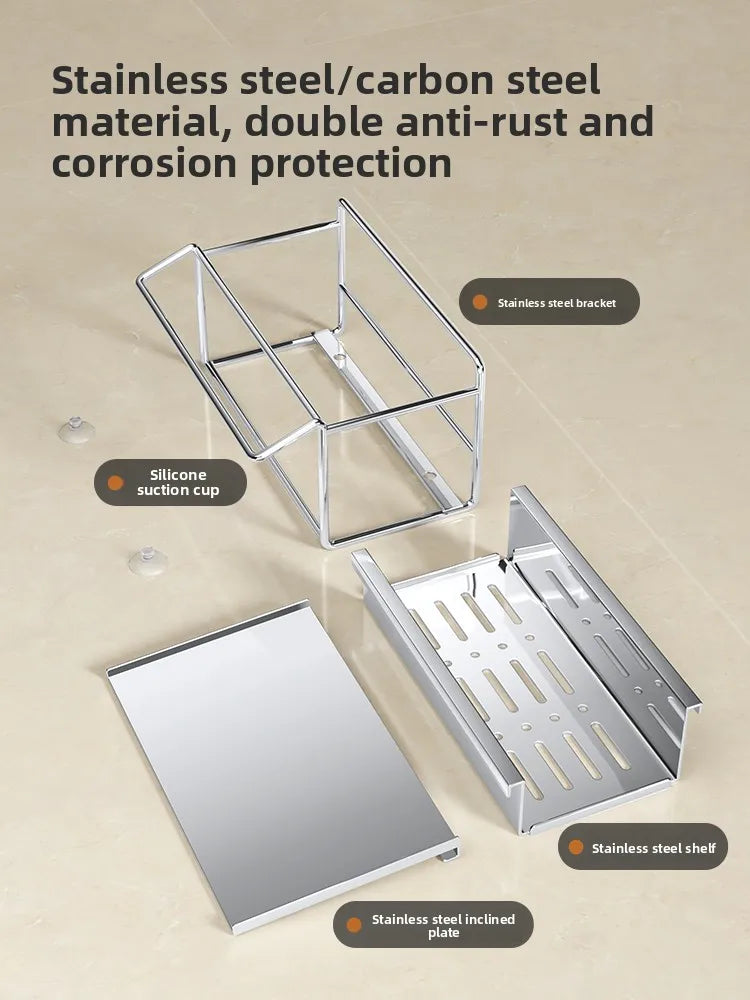 Stainless steel sponge rack sink drain rack Multifunctional countertop rag storage rack Sponge storage rack kitchen supplies