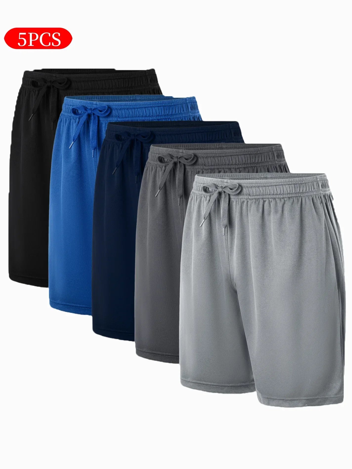 5-piece men's casual shorts with drawstring waistband, breathable fabric, available in multiple colors - ideal choice for summer - Evallys.com