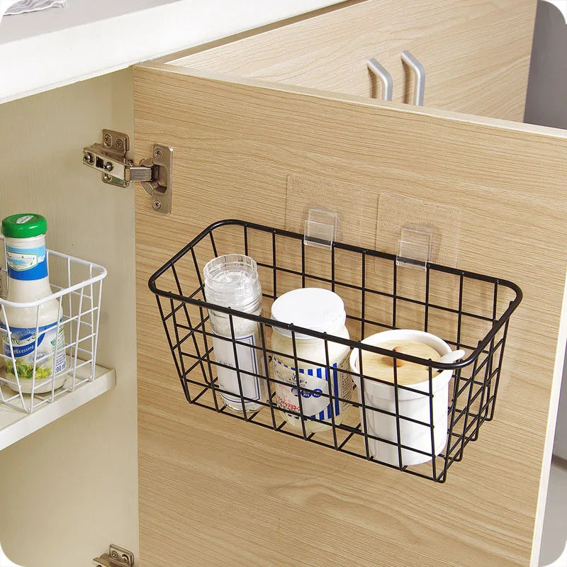 Punch-free Kitchen Cabinet Door Storage Box Iron Rack Wall-mounted Cabinet Plastic Wrap Rack Bathroom Refrigerator Rack