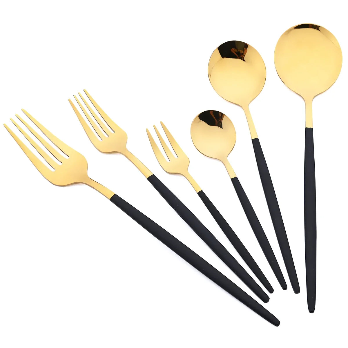 48pcs Black Gold Cutlery Set Knife Fork Coffee Spoon Dinnerware Stainless Steel Tableware Flatware Western Kitchen Silverware