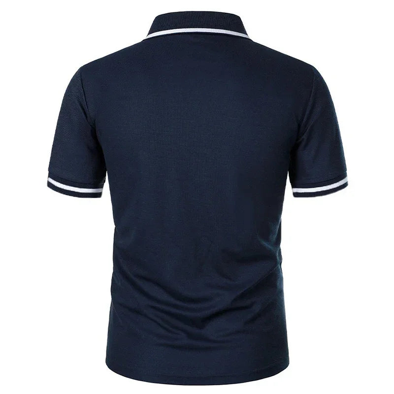 New Men's Short Sleeve Polo Shirts Solid Color Casual T-shirt Summer Trendy Breathable Loose Basic Splice Top Pockets Men Shirts - Evallys.com