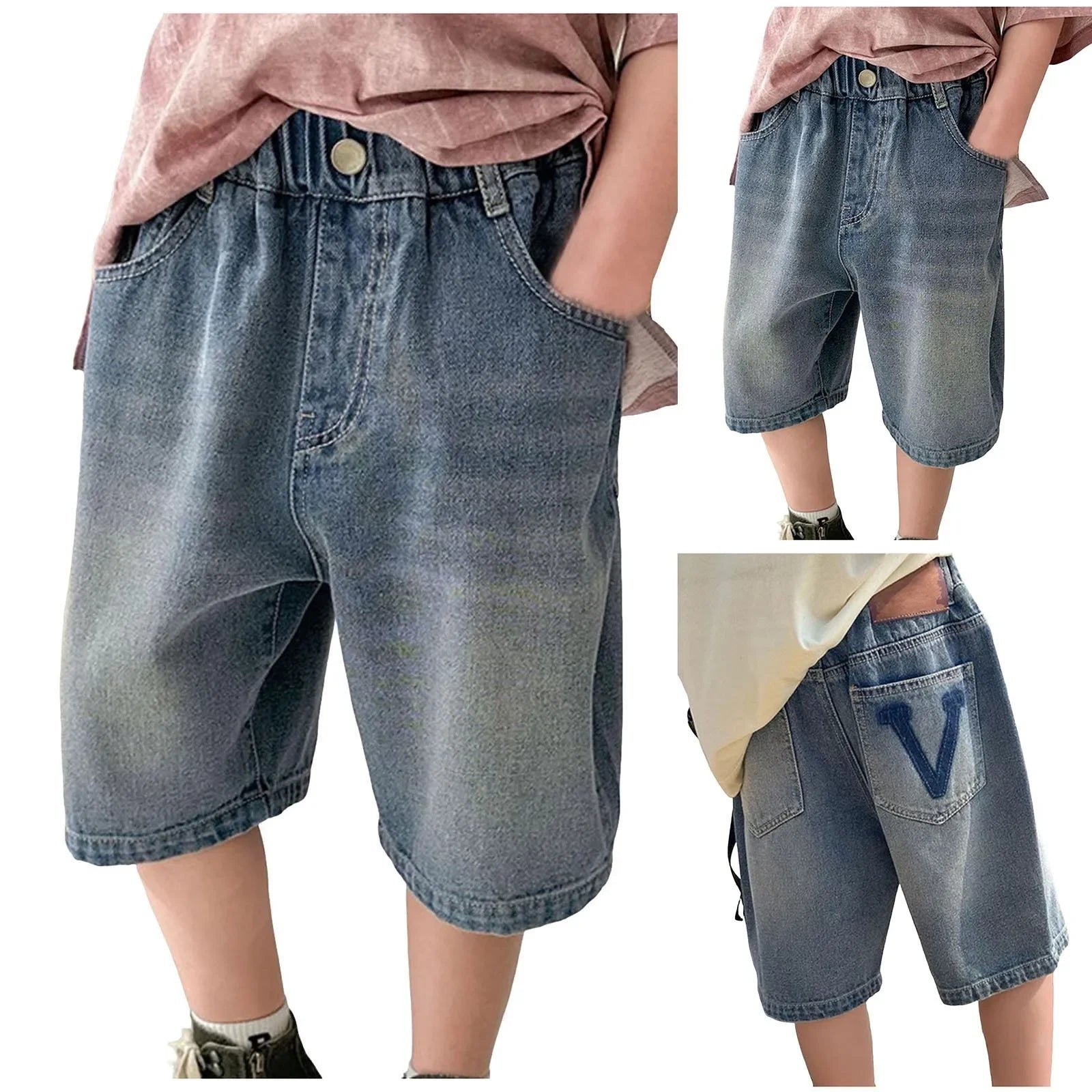 Long Shorts Boys Denim Shorts Boys Straight Jeans Shorts Summer Casual Shorts With Pocket Boys' Shorts Thin Kids Shorts 8 9 - Evallys.com