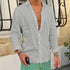 Spring New Casual Linen Shirts Mens Long Sleeve Button-up Turn-down Collar Shirt Seaside Beach Vintage Men Solid Color Cardigans - Evallys.com