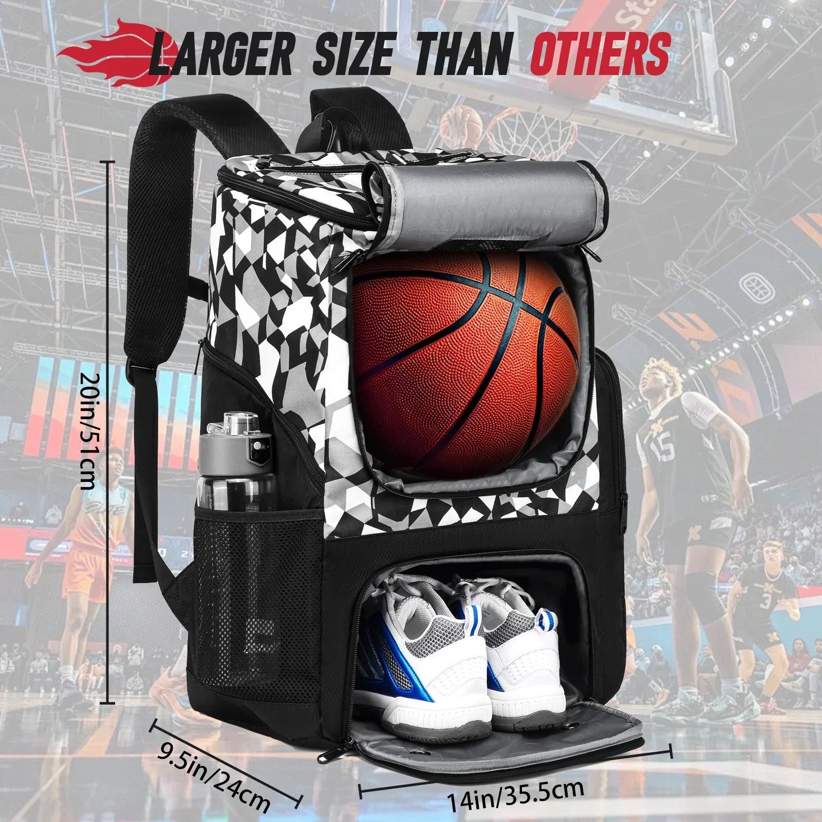 Basketball Backpack – Gym Bag with Ball Holder & Shoe Compartment 35L - Evallys.com