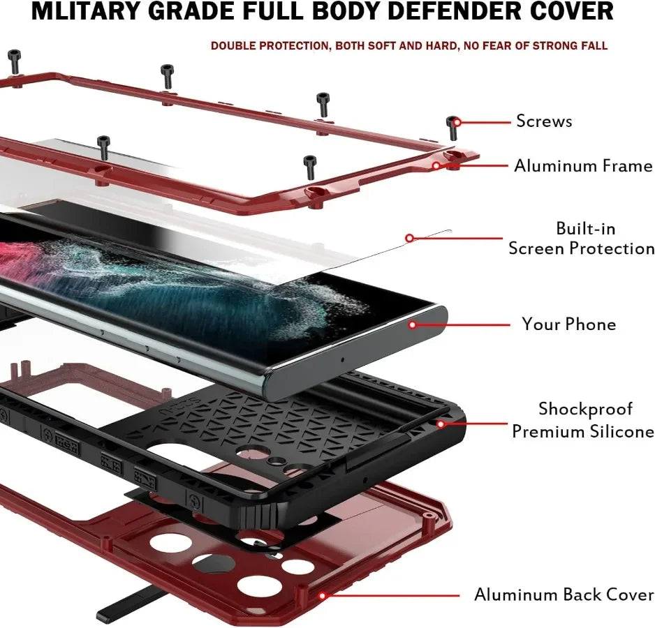 For Samsung S23 S22 Ultra S22 Plus IP68 Aluminum Metal Waterproof Phone Case Heavy Duty Screw Bumper Shockproof Cover Bracket - Evallys.com # #