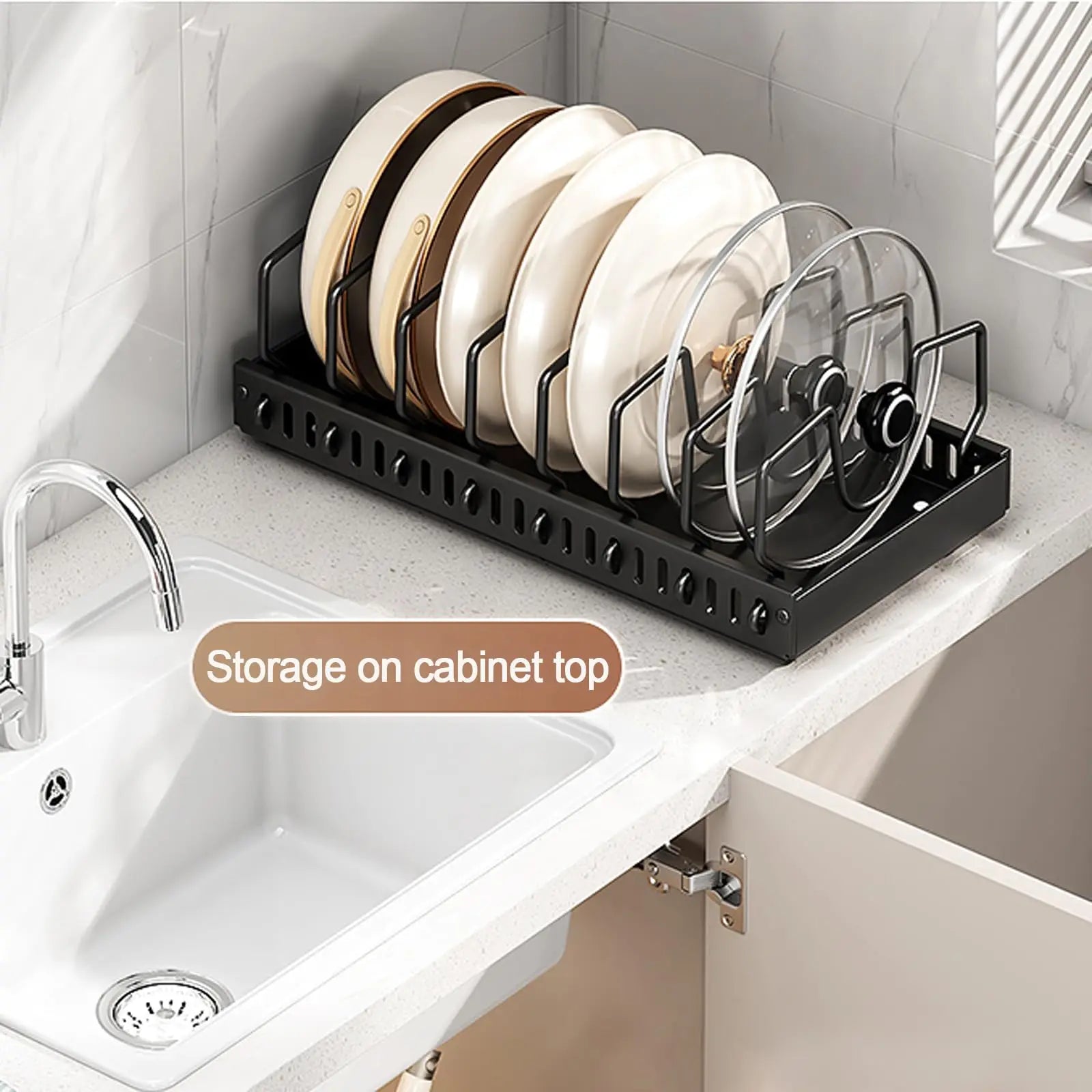 Pots and Pans Organizer Under Cabinet,Sliding Pot Lid Holder and Pan Rack Kitchen,Pull out Pot and Pan Organizer,Dishes Storage