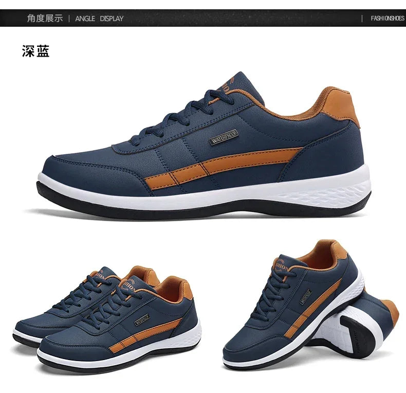 PUAMSS Men’s PU Leather Sneakers – Breathable Casual Non-Slip Shoes - Evallys.com