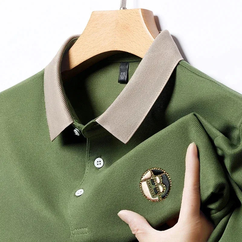 2024 Men's New Embroidered Cotton Business Leisure Short Sleeved POLO Shirt Fashion Short Sleeved Comfortable and Breathable Top - Evallys.com