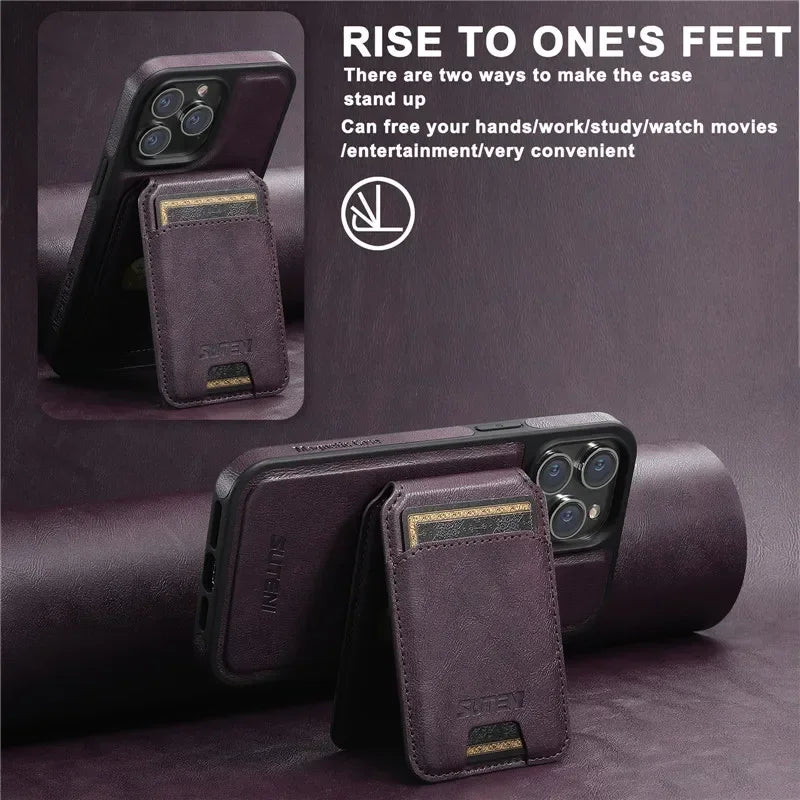 2 in 1 detachable With Magsafe Wireless Charging Wallet Leather Phone Case For iPhone 16 15 Pro Max 14 13 12Pro Magnetic Cover - Evallys.com