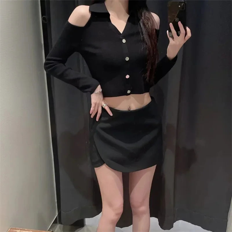 TRAF Asymmetrical Skort – High Waist Black Mini Skirt Shorts - Evallys.com