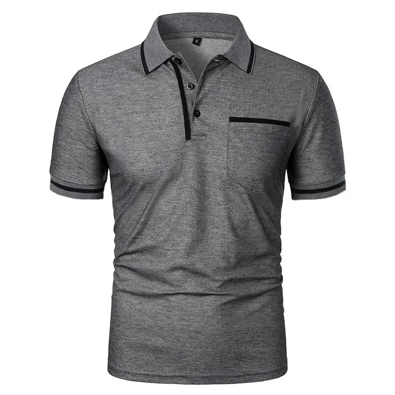 New Men's Short Sleeve Polo Shirts Solid Color Casual T-shirt Summer Trendy Breathable Loose Basic Splice Top Pockets Men Shirts - Evallys.com