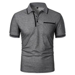 New Men's Short Sleeve Polo Shirts Solid Color Casual T-shirt Summer Trendy Breathable Loose Basic Splice Top Pockets Men Shirts - Evallys.com