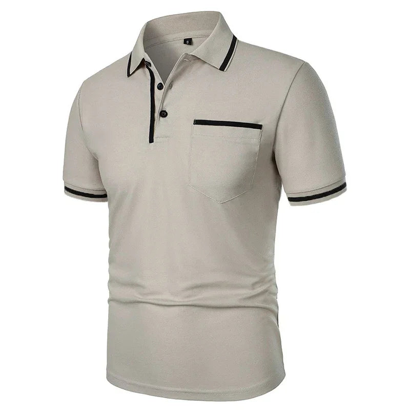 New Men's Short Sleeve Polo Shirts Solid Color Casual T-shirt Summer Trendy Breathable Loose Basic Splice Top Pockets Men Shirts - Evallys.com
