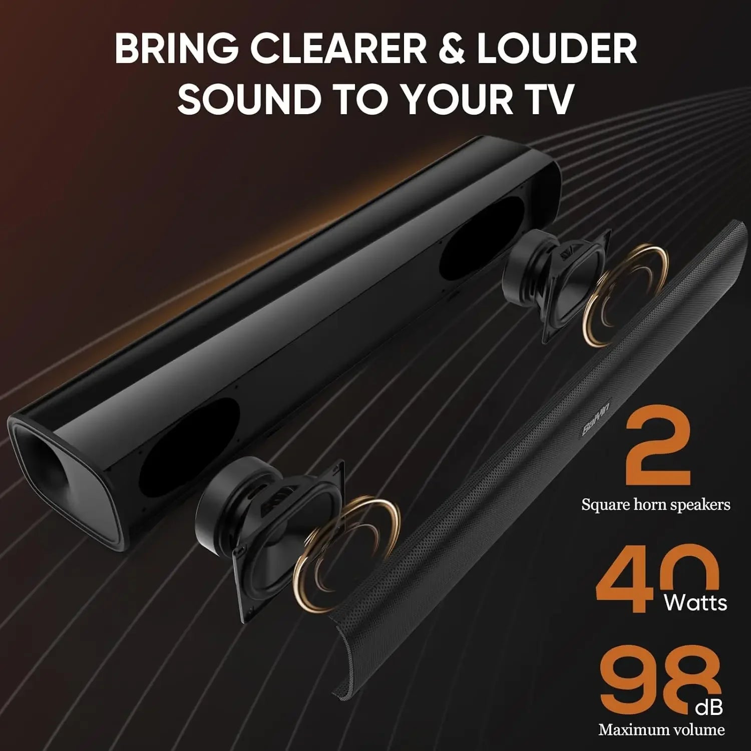 Saiyin Sound Bars for Tv, 40 Watt Small Tv Sound Bars, Surround Sound System Tv Sound Bors, with Bluetooth/Fiber Optic/Aux Connection, Suitable for Pc/Game/ Projector, 17inch - Evallys.com