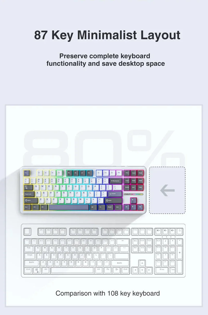 AULA F87 Pro Mechanical Keyboard 3 Mode 2.4G/USB/Bluetooth Tri Mode Wireless Gaming Keyboard 87 Key Hotswap RGB Gasket Keyboard - Evallys.com