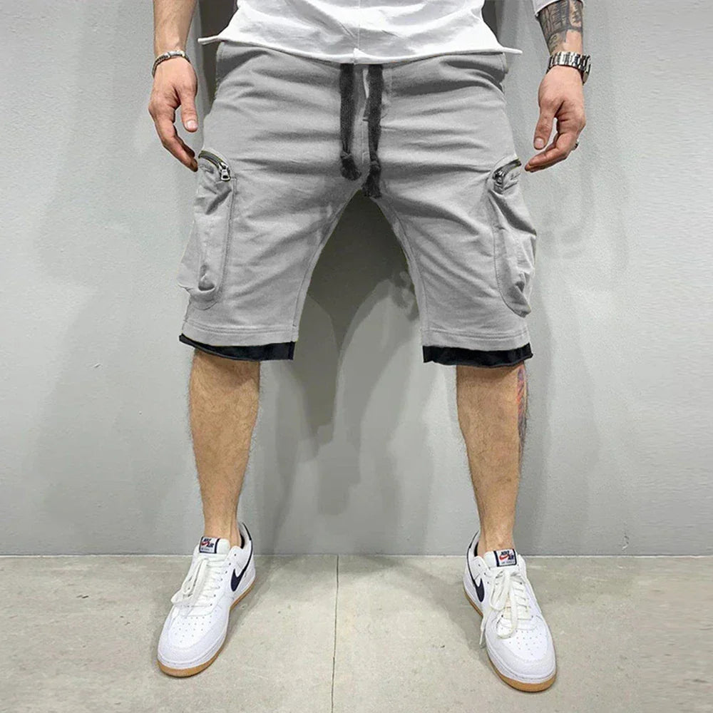 Mens Summer Cargo Shorts Cotton Workout Fitness Shorts Breathable Jogger Training Gyms Bodybuilding Multi Pocket Yellow Shorts - Evallys.com