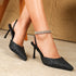 Women Pointed Toe Pumps Shoes 3.2inch High Heel Slip On Rhinestone Glitter Heels Comfy Heels for Party Working Dressy - Evallys.com