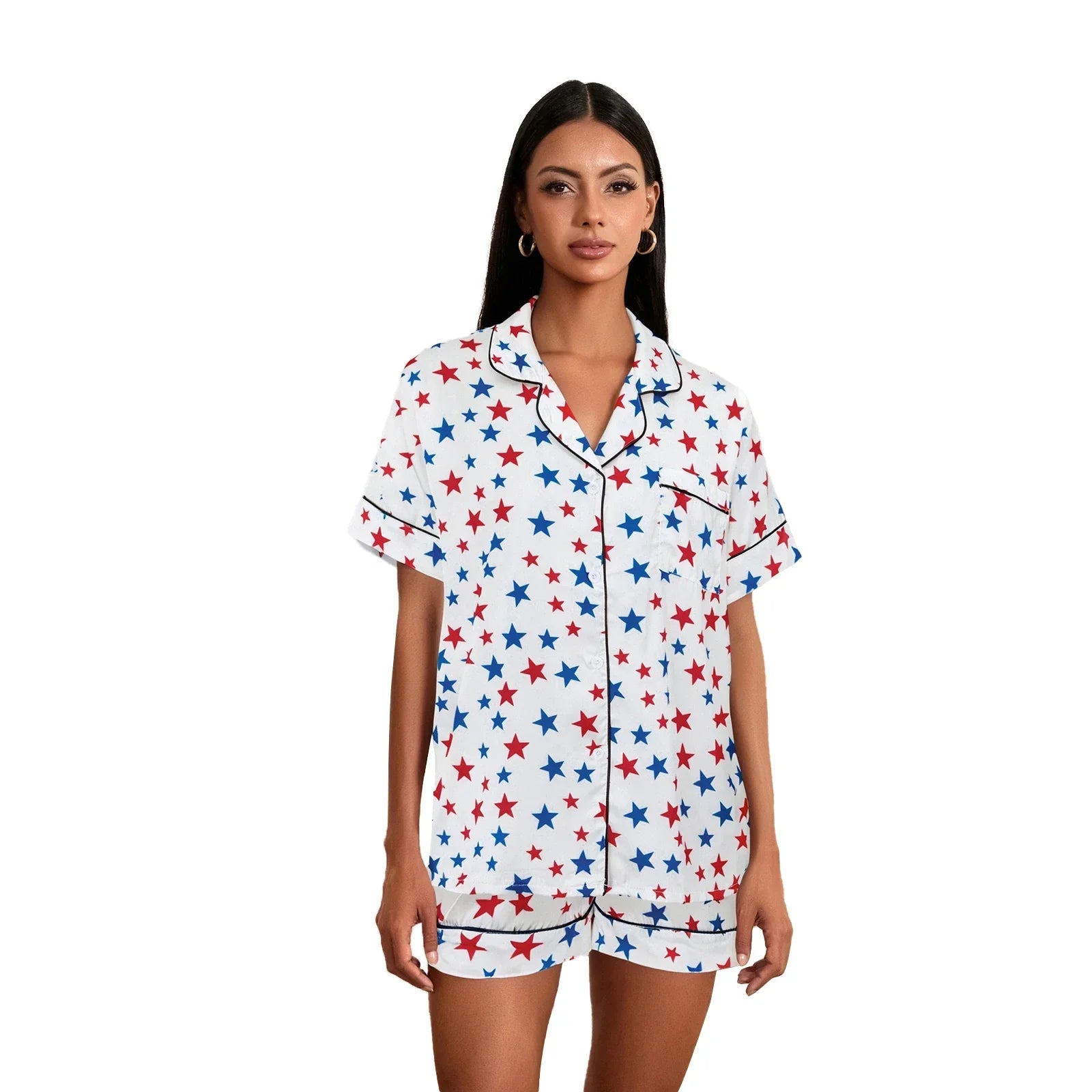 Women’s 4th of July Pajama Set – Stars & Stripes Summer Loungewear - Evallys.com