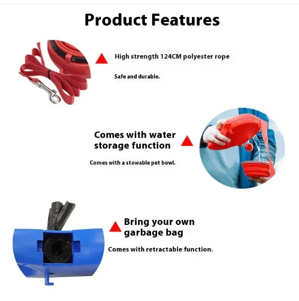 6-in-1 Multifunctional Dog Leash – Water Bottle, Bowl, Poop Bags & More for Outdoor Walks - Evallys.com # #