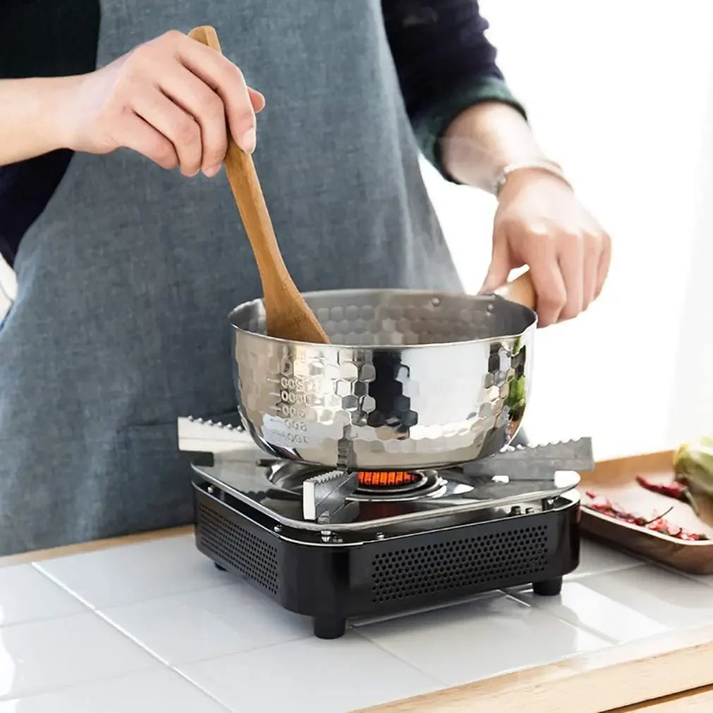 Stainless Steel Saucepan with Lid Solid wood handle with hook Multipurpose Sauce Pan with Pour Spouts, Sauce Pot, Cooking Pot - Evallys.com