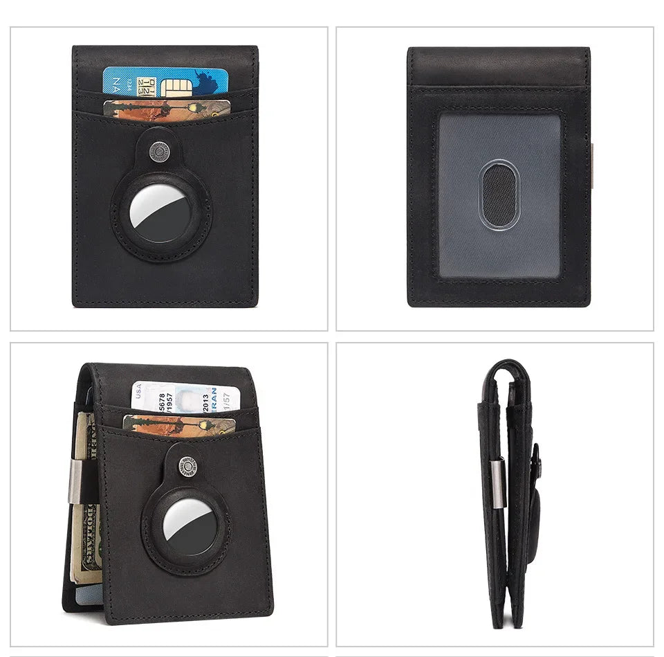 RFID Cowhide Leather Small Wallets AirTag high quality Man's Card Holders Short Wallets Money Clips Women - Evallys.com