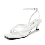 Women's Strappy Kitten Heels Square Toe Flip Flops Low Heels Ankle Strap Party Dress Thong Heeled Sandals - Evallys.com