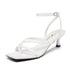 Women's Strappy Kitten Heels Square Toe Flip Flops Low Heels Ankle Strap Party Dress Thong Heeled Sandals - Evallys.com