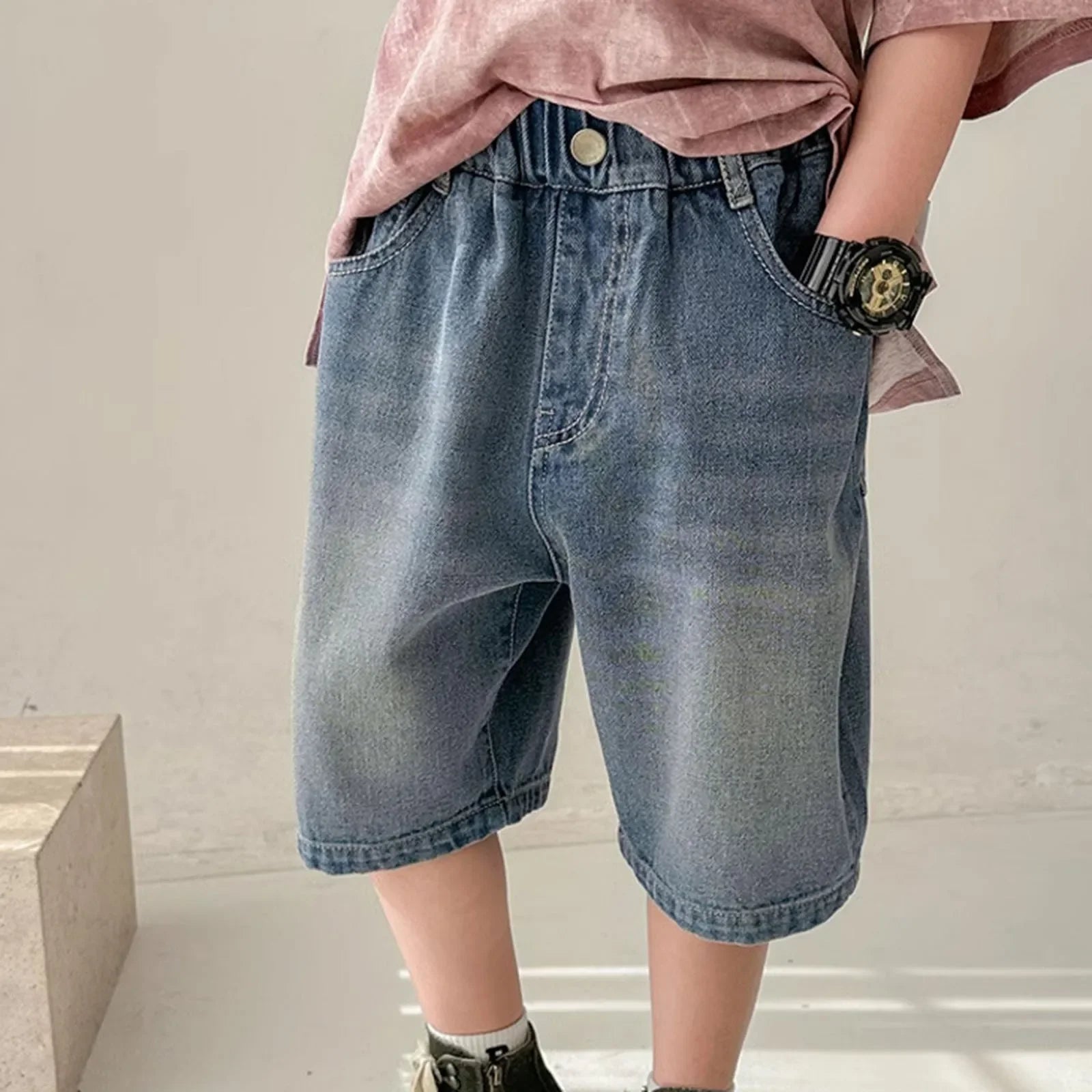 Long Shorts Boys Denim Shorts Boys Straight Jeans Shorts Summer Casual Shorts With Pocket Boys' Shorts Thin Kids Shorts 8 9 - Evallys.com