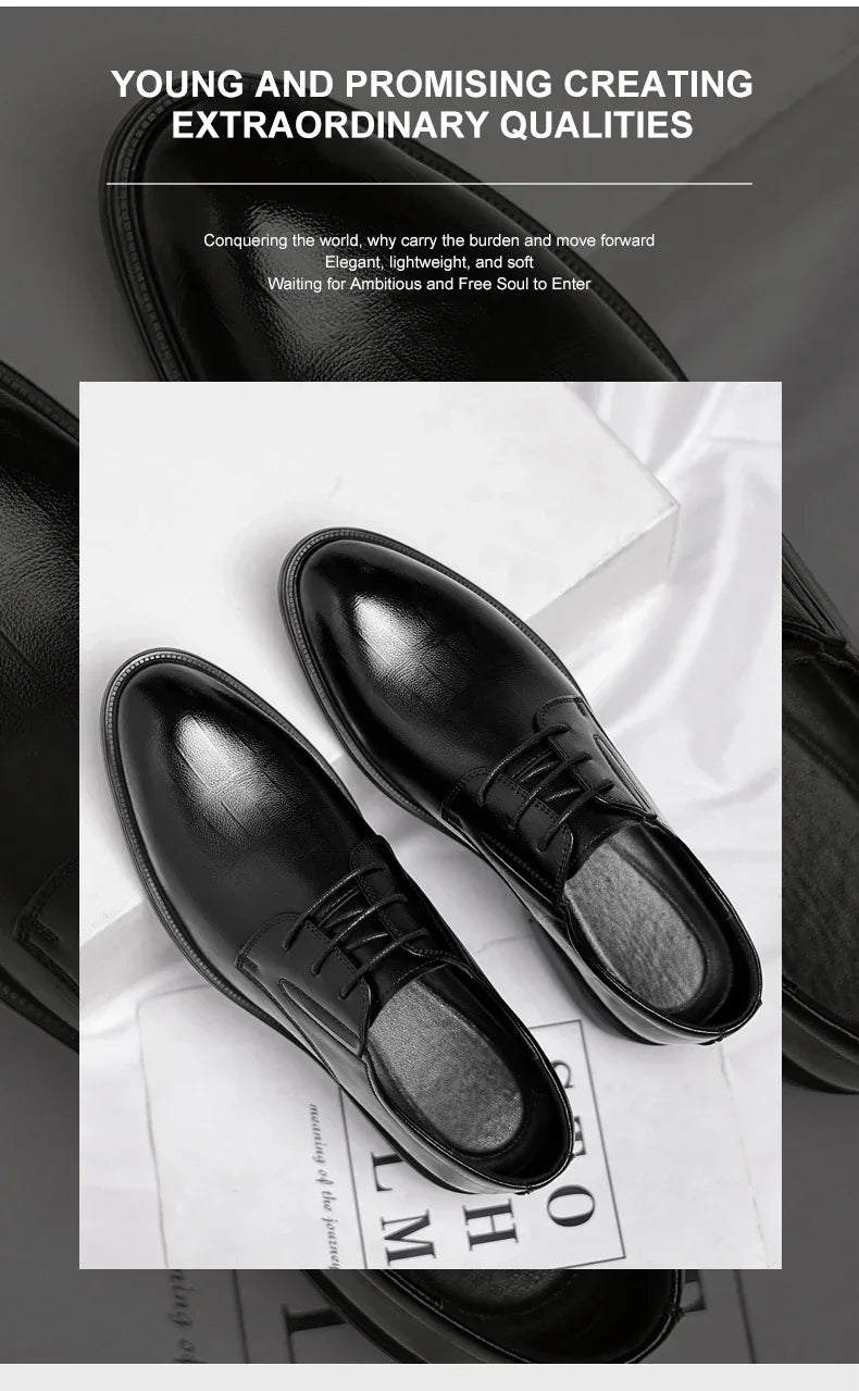 3/6/8 CM Elevator Shoes Men Dress Shoes Black Soft Leather Men Heighten Formal Shoes Casual Business Men Oxfords Suit Shoes - Evallys.com