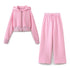 TRAF 2024 Spring Female Casual Hoodies Zipper Coats+Elastic Waist Baggy Pants 2 Pieces Set Elegant Loose Solid Pink Grey Pants - Evallys.com