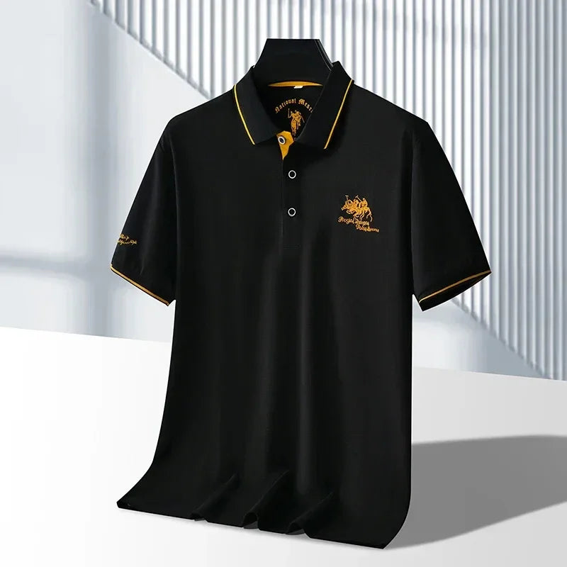 Men's Business Casual Short Sleeved Embroidered Solid Color Polo Shirt Fashionable Breathable Comfortable Summer Versatile Top - Evallys.com